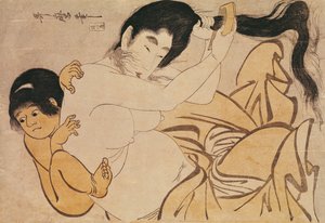 Yama-Uba, de vrouw van de berg, met Kintoki, haar baby door Kitagawa Utamaro